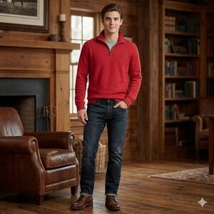 Polo Ralph Lauren Men's Red Quarter Zip Long Sleeve Pullover Sweater Large